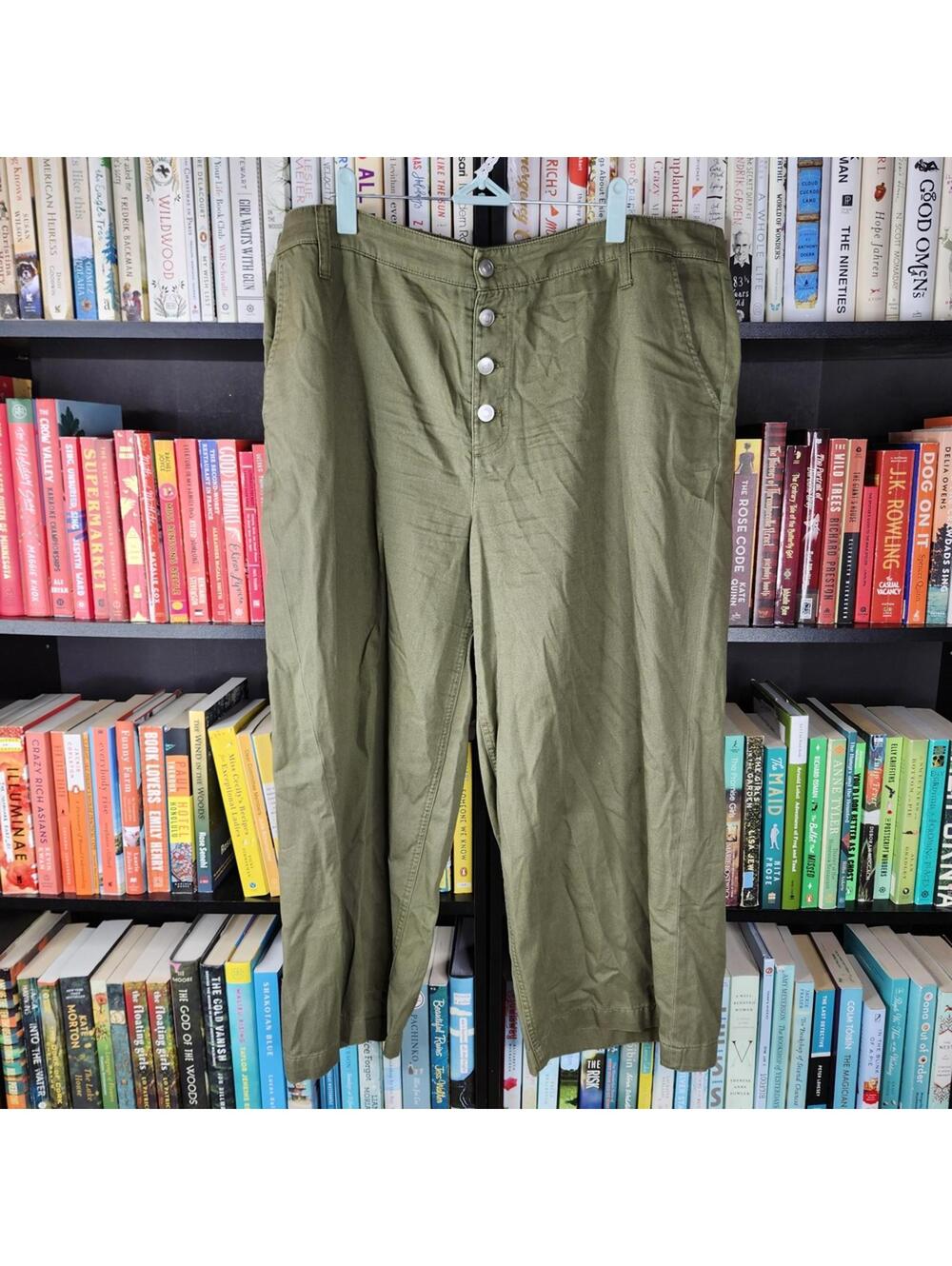 J.Crew Size 16 Olive Green Button Fly Chino Pants Straight Leg